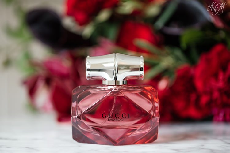 Gucci Bamboo wedding perfume in a burgundy berry bottle