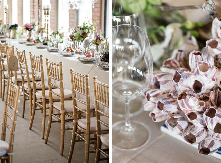Gold wedding decor with quirky elements like barnacles by Otto de Jager Events