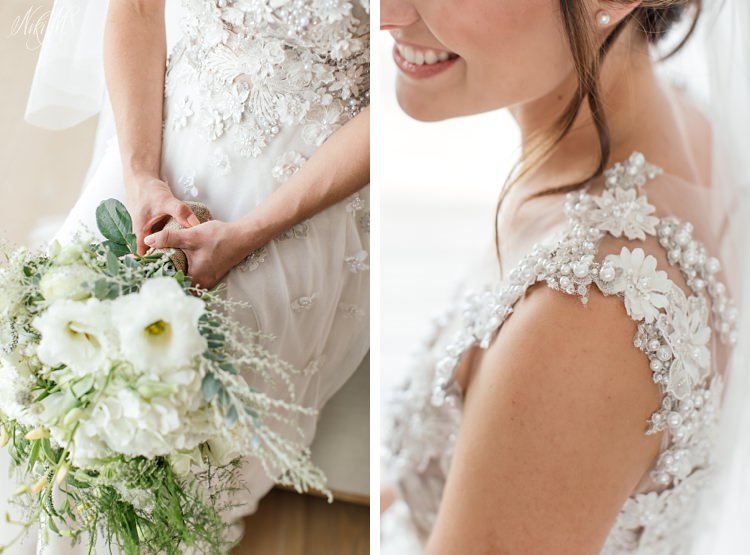 Botanical floral laser cut details on the wedding gown